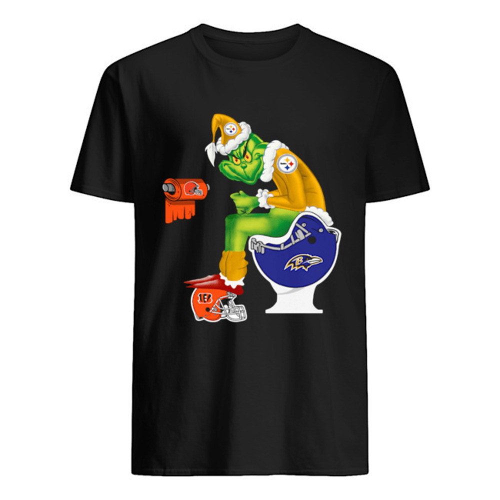 Pittsburgh Steelers Grinch Santa Sitting Baltimore Ravens Shirt
